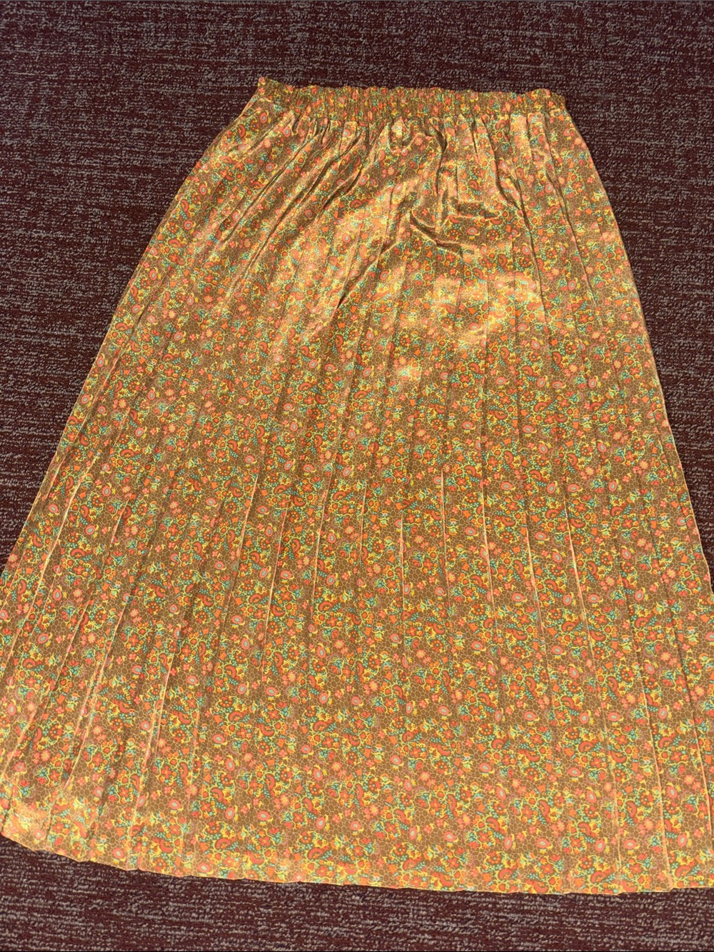 Vintage Leslie Fay pleated tea length skirt elastic waist dainty floral boho 16 - Picture 3 of 10